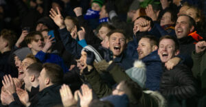 Portsmouth fans celebrating a visit to Wembley