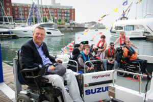 Goeff Holt and boat guests on the Wetwheels Solent